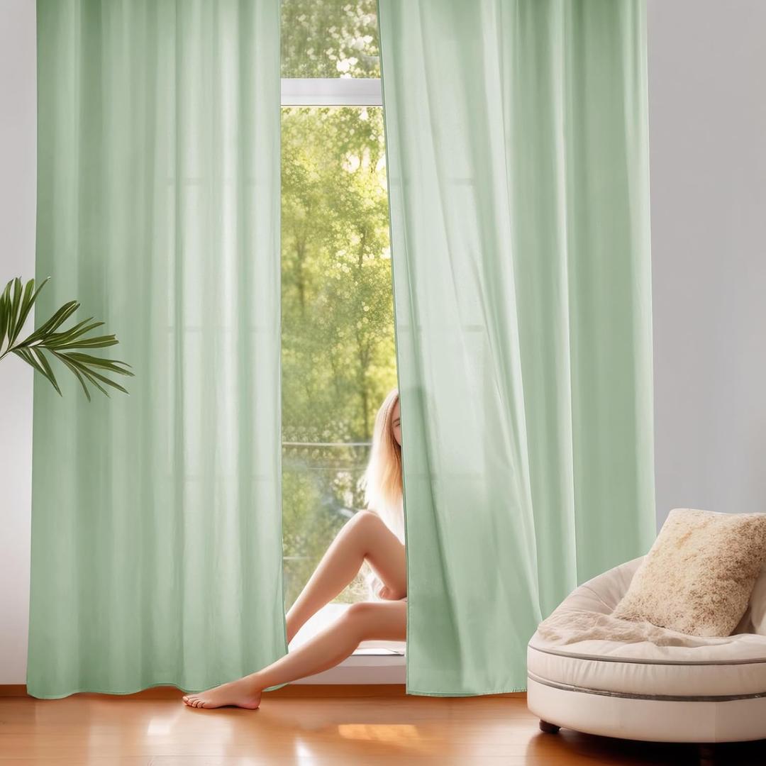 NICETOWN Non-See-Through Privacy Green Sheer Curtains 84 inches Long 2 Panels for Girls Room, 52" Wide Grommet Window Drapes for Nursery- Home Decoration Light Filtering Elegant Window Treatment