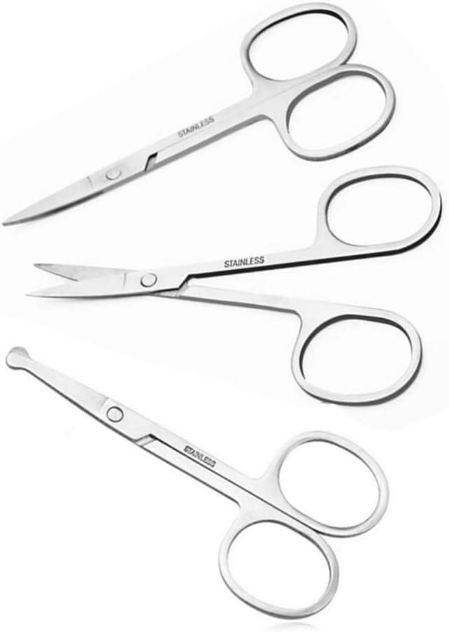 Small Scissors, 3.5in Beauty Scissors,for Personal Facial Hair Grooming Curved and Round Design, for Trim Men/Women Eyebrows Trimming, Eyelashes,Nose Hair, Ear, Mustache 3 Pack