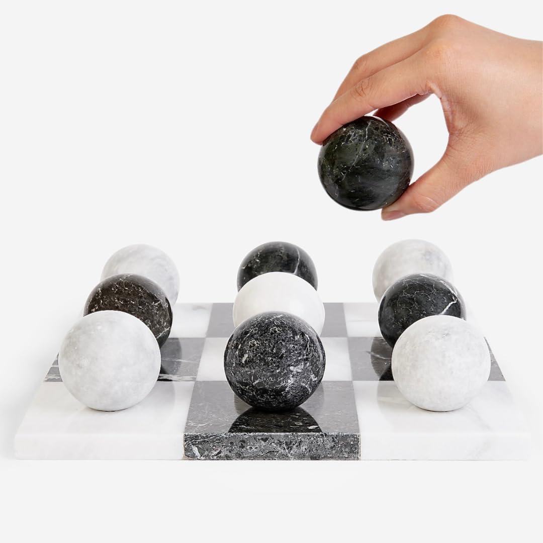 Marble Tic Tac Toe Set | Decorative Tic Tac Toe Game Set | Coffee Table Decor - Coffee Table Game - Tabletop Game - Room Decor - Modern Home Decor - Bookshelf Decor (Black and White Marble)