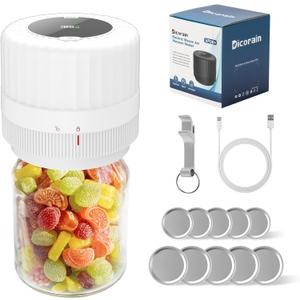 Electric-Mason-Jar-Vacuum-Sealer, Automatic Wide Mouth and Regular Mouth Mason Jar Vacuum Sealer Kit, VP06+ Vaccum Sealer for Jars with Opener & 5 Pairs of Lids (White)
