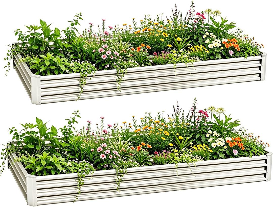 8FTx4FTx1FT(2 Pack) Galvanized Metal Raised Garden Bed, Galvanized Planter Box Outdoor, Metal Raised Garden Beds for Flower,Vegetables, Herb,Galvanized (Sliver)