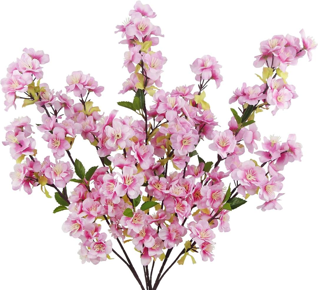 3 Pcs Cherry Blossom Branches for Vase Long Stems Artificial Flowers Spring Summer Decor Pink Faux Silk Cherry Blossom Branches for Home Wedding Party Table Centerpieces (Pink 2)