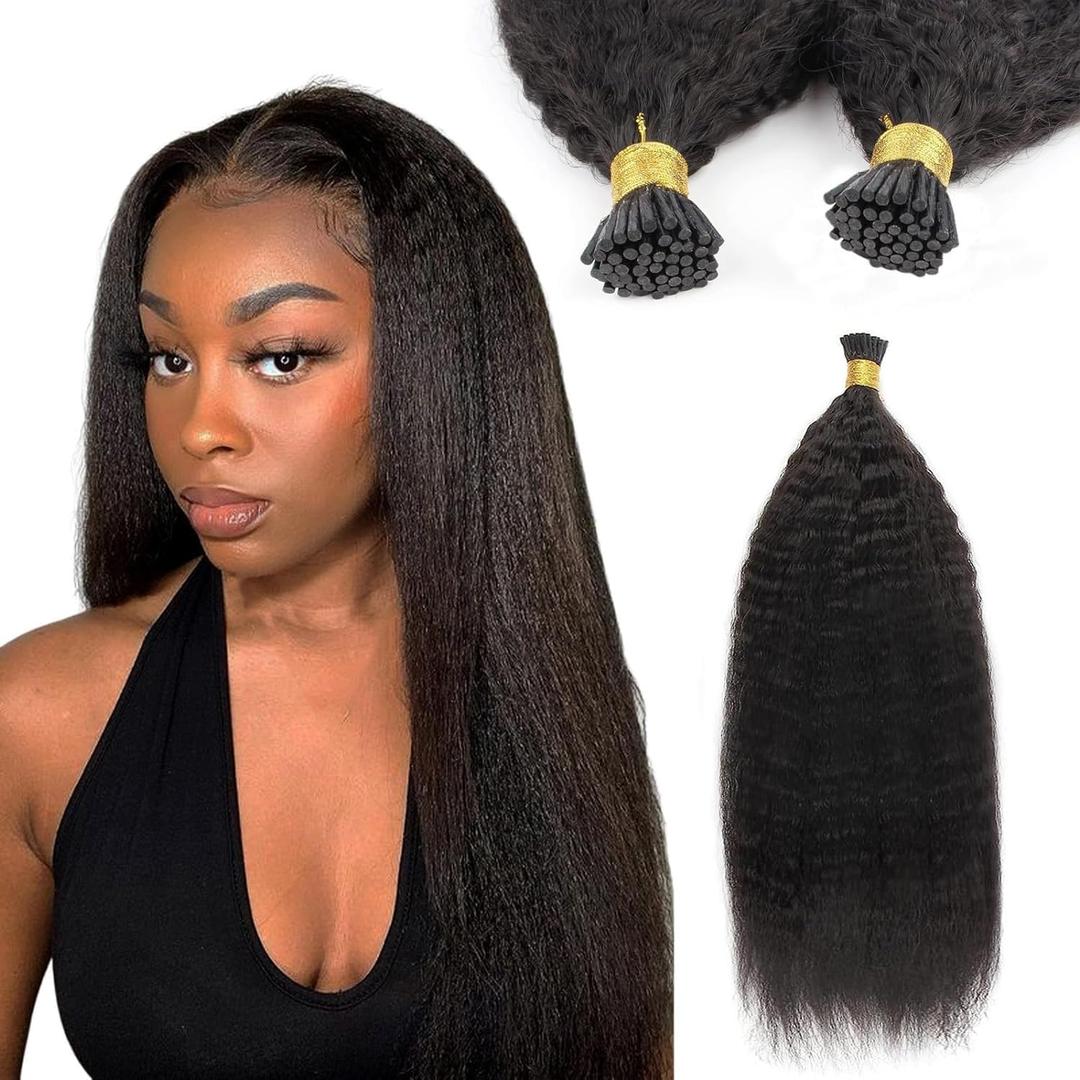 Hair I Tip Hair Extensions Human Hair Kinky Straight 100% Brazilian Hair Invisible Keratin Stick Itip Real Human Hair Extensions for Black Women Curly Natural Black 14 Inch 50g/100Strands