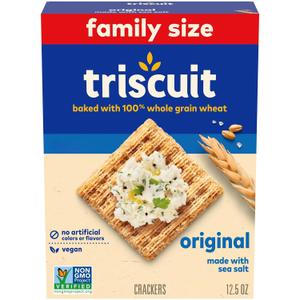 Triscuit Original Whole Grain Wheat Crackers, Vegan Crackers, Healthy Snacks, Lunch Snacks, Family Size, 12.5 oz, Best By: 07 APR 2026