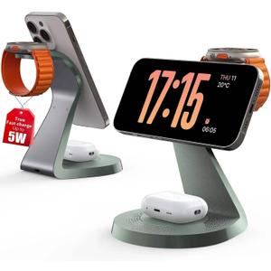 3 in 1 Charging Station for Apple Devices, Mag-Safe Charger Stand Fast Charging, Wireless Charger for iPhone 16/15/14/13/12 Series, & AirPods, & iWatch (USB-C Charger Included)