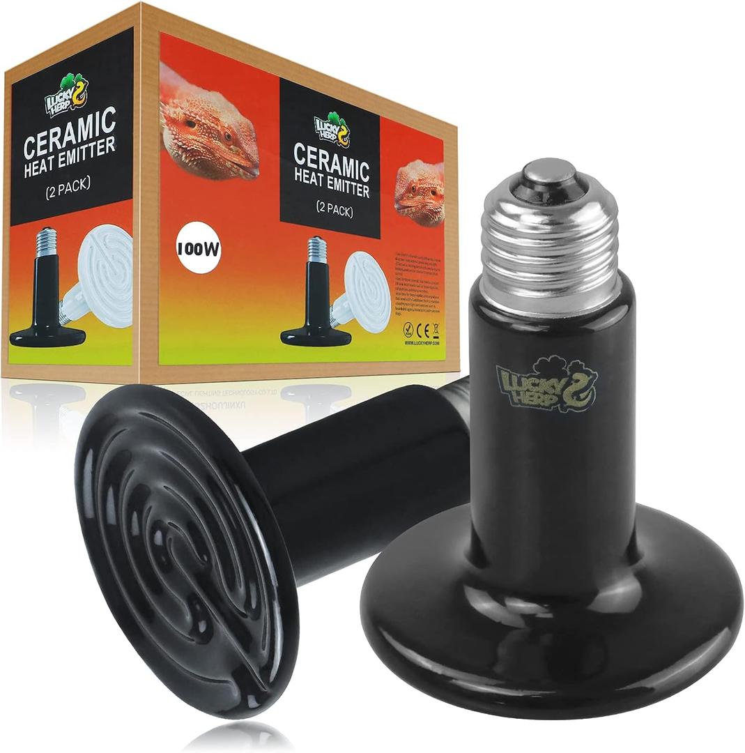 LUCKY HERP 100W Ceramic Heat Emitter, Reptile Heat Bulbs, Ceramic Heat Lamp for Reptiles, Amphibian, Chicken, Dog, Cat (1-Pack)