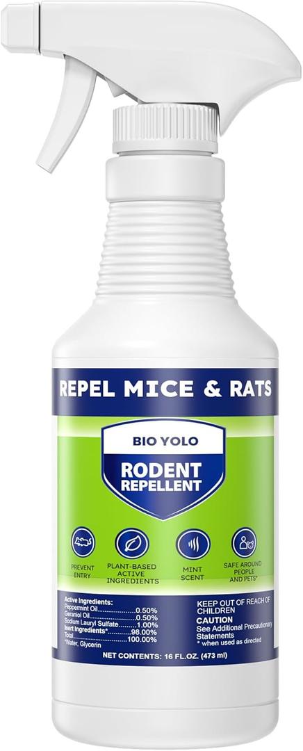 Rodent Repellent Spray, 16oz, Effective Natural Peppermint Formula Repel Mice, Rats, Squirrels, and Rodents. Safe for Indoor, Outdoor, and Car Engines. Safe for People and Pets.