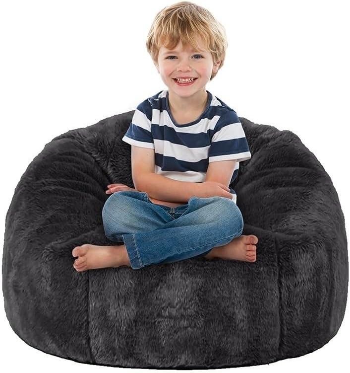 Bean Bag Chairs for Adults KidsNo Filler 2.3-3.3ft Faux Fur Beanbag Washable Lazy Sofa Cover for Adults Living Room Bedroom Furniture Outside Cover Dark Gray, 2.3ft/70cm