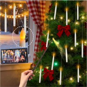 18Pcs Floating Candles with Magic Wand Remote, Battery Operated Flameless Taper Candles, Flickering Warm LED Light Window Candle for Halloween Decorations Christmas Wedding Party Decor