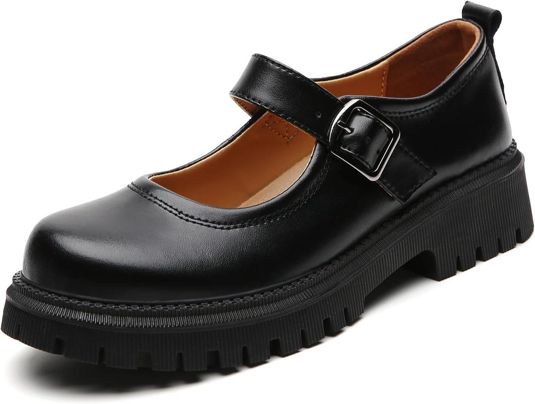 Mary Jane Shoes for Women Platform Mary Janes Pumps Round Toe Non-Slip Casual Shoes Comfortable Dress Shoes Cute School Shoes for Women (9.5, Black)