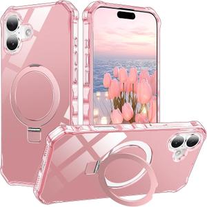 STERKER Compatible with iPhone 16 case with Stand Magnetic Ring Holder [Compatible with MagSafe][Military-Grade Drop Protection] Slim Back Cover with Good Grip Curly Wave Edge, Pink