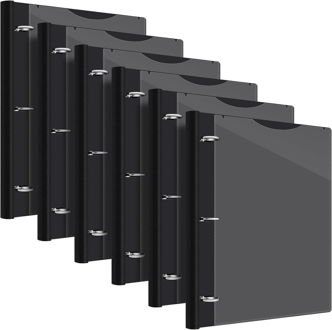 Henoyso 6 Pcs 1 Inch Telescoping 3 Ring Binder with Expandable Telescoping Spine 200 Sheets Capacity with Clear Front Cover 3 Round Rings Flexible Plastic Notebook Binder for School, Office (Black)