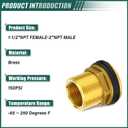 1PCS Brass Water Tank Connector, 1-1/2" NPT Female 2" NPT Male, Bulkhead Tank Adapter Fitting, with Rubber Ring, for Water Towers/Various Pipes/Fittings