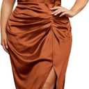 KIMCURVY Plus Size Homecoming Dresses for Weddings as a Guest Rehearsal Dinner Dress for Guest Brown, 24W