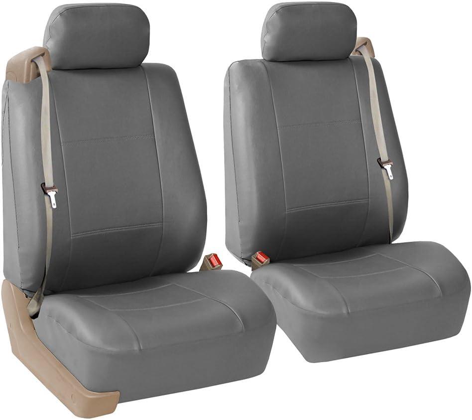 FH Group Car Seat Covers Front Set Faux Leather - Car Seat Covers for Low Back Seat with Removable Headrest, Universal Fit, Automotive Seat Covers, Airbag Compatible Car Seat Cover for SUV Solid Gray