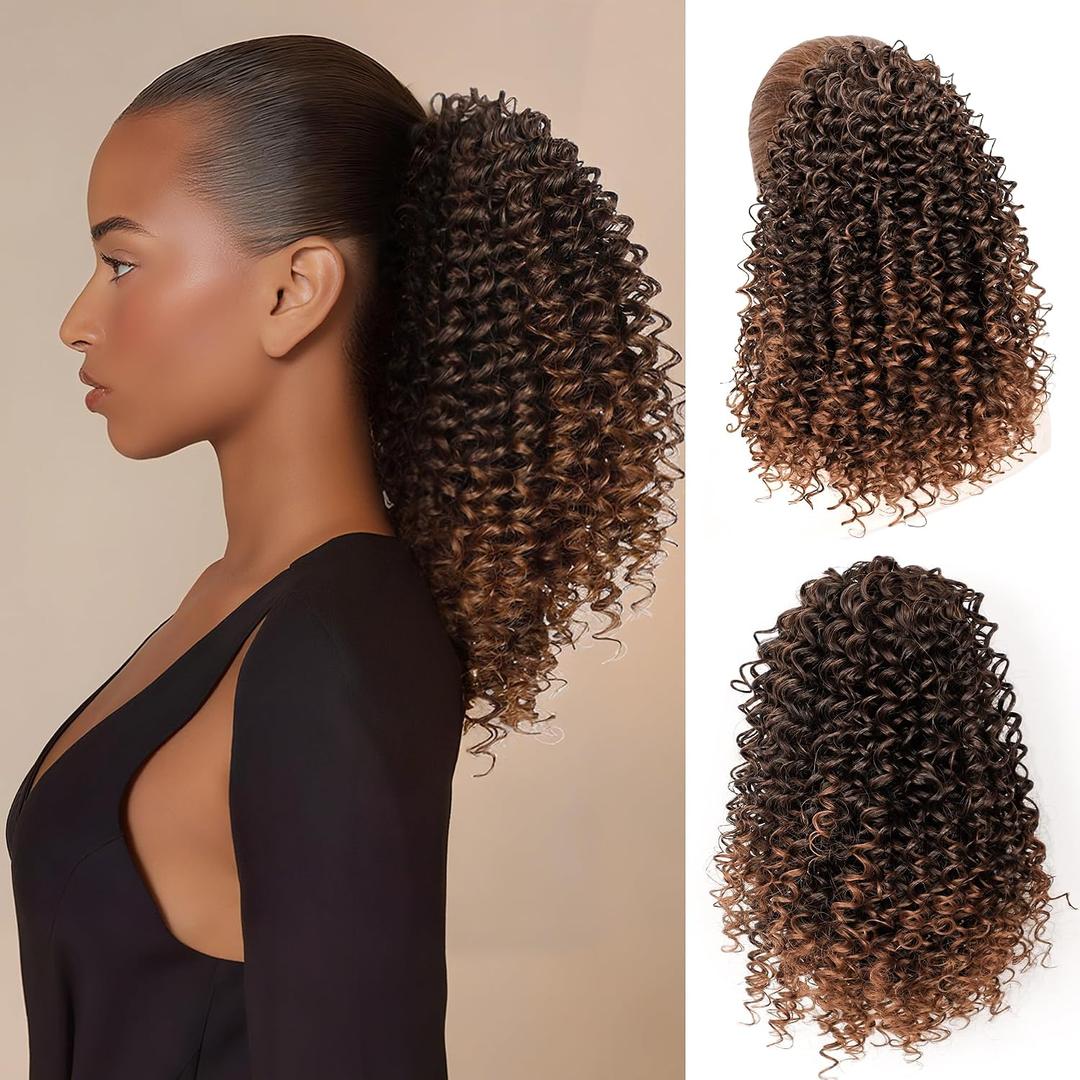 Ponytail For Black Women Drawstring Ponytail Curly Hair Short Ponytail Extension Pony tails Drawstring Hair Pieces Human Hair Feeling For Daily Use (T30)