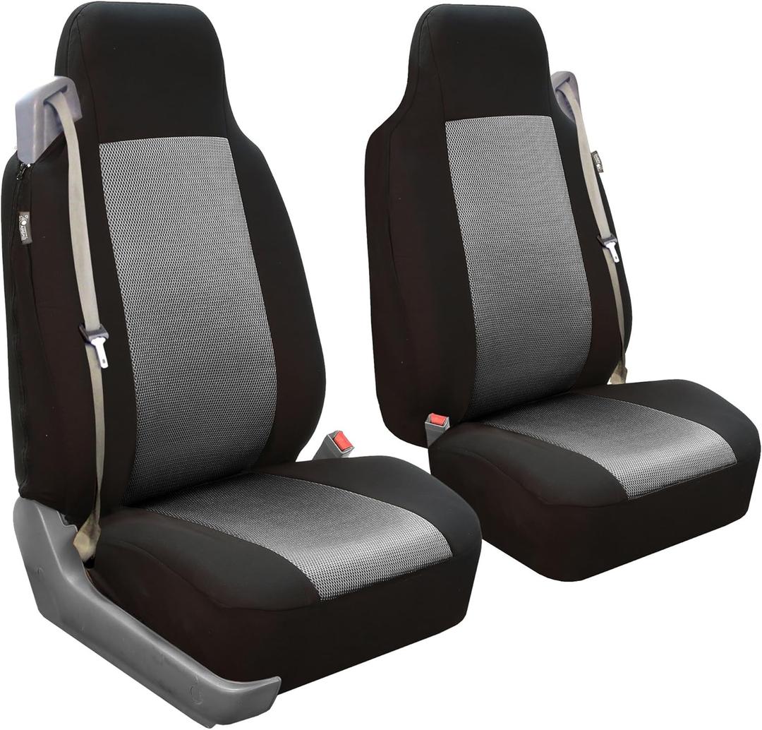 FH Group All Purpose Flat Cloth Car Seat Covers for Bucket Seats, 2 Piece Universal Fit, Washable Seat Covers for SUV, Sedan, Van - Front Set Gray