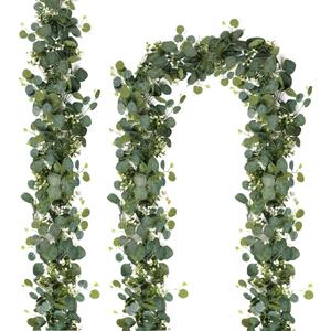 2 Pack 5.9ft Artificial Silver Dollar Eucalyptus Garland Faux Greenery Vines for Baby Shower Wedding Centerpiece Table Runner Decorations