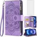 Asuwish Compatible with iPhone 16 6.1 inch Wallet Case and Tempered Glass Screen Protector Flower Leather Flip Credit Card Holder Cell Accessories Phone Cover for i Phone16 i16 16Case Women Men Purple