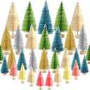 KUUQA 38Pcs Multicolor Mini Sisal Trees Bottle Brush Trees Mini Pine Tree with Wood Base Snow Frosted Tree Winter Snow Ornament Tabletop Tree for Christmas Decorations Diorama Model, Small Size Trees