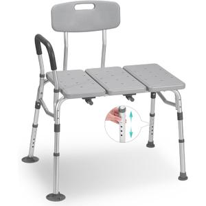 Careboda Tub Transfer Bench and Shower Chair for Bathtub, Adjustable Shower Bench and Bath Seat with Backrest and Soft Arm Support for Seniors and Elderly, 400lb. Weight Capacity