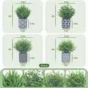 4 Pack Small Fake Plants, Fake Grass Plant, Artificial Boxwood & Rosemary, Lavender with Geometric Pattern Cement Pots, Small Potted Faux Greenery for Home Decor, Office, Indoor&Outdoor Decor