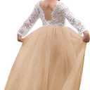 Topmaker Flower Girl Dress for Toddler Baby Girls,Lace Tulle Dress for Wedding,Birthday Party,Photoshoot,Special Occasion (3-4T, Sleeve-champagne)