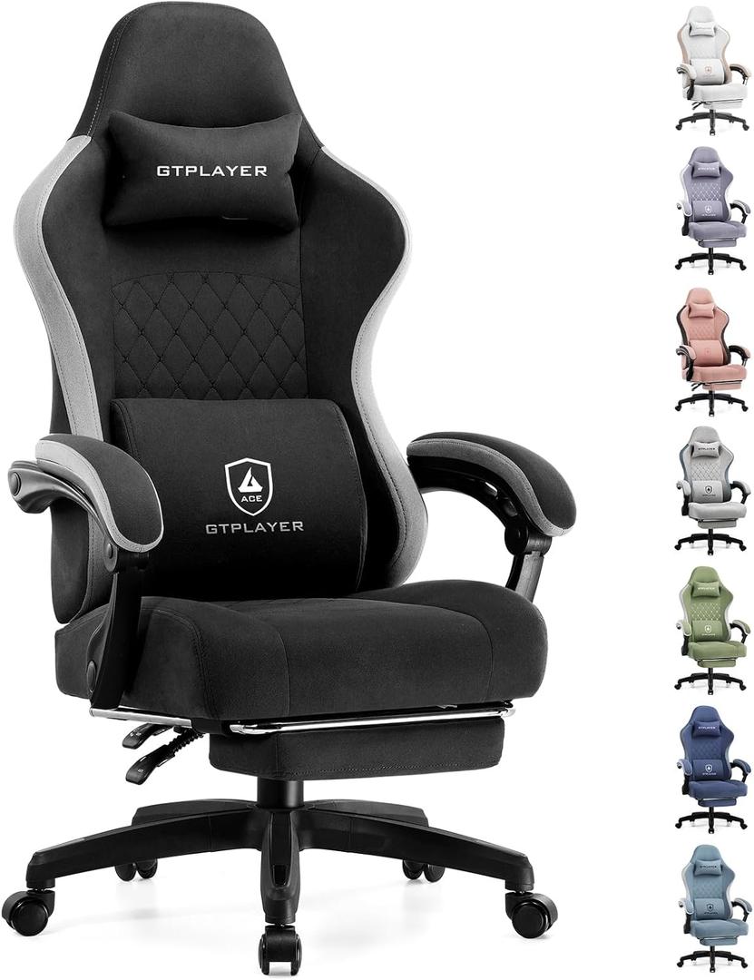 GTPLAYER Gaming Chair, Computer Office Chair with Pocket Spring Cushion, Linkage Armrests and Footrest, High Back Ergonomic Computer Chair with Lumbar Support Task Chair with Footrest( Bright Black)
