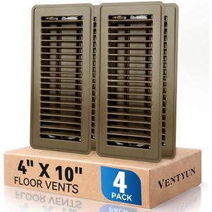 4" x 10" Floor Register Vent Covers 4-Pack, Walkable Powder-Coated Metal Vent Covers with Adjustable Airflow, Curved Safe Edges for Floor/Wall, Brown