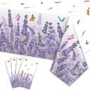 PTECDROTS 4Pcs Lavender Tablecloths Rectangle Purple Flower Table Cloths Butterfly Table Cover for Spring Tea Lilac Butterfly Lavender Party Decorations, 51 x 86inch