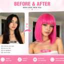 SUKRI Hot Pink Short Bob Wig with Bangs,12 Inch Short Straight Bob Wigs for Women,Shoulder Lenght Heat Resistant Synthetic Hair for Party Cosplay Use