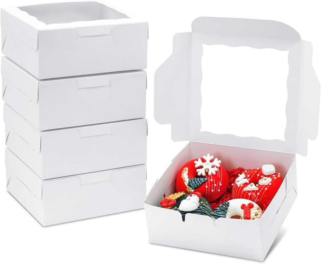 50pcs Cookie Boxes 6x6x2.5 Inch Bakery Boxes with window Chocolate Covered Strawberries Box Treat Box for Mini Cake Macaroon Dessert Pastry Muffins