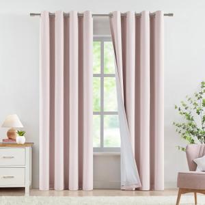 Vision Home Pink Linen Full Blackout Curtains Grommet Room Darkening Window Curtains 84 inches Long for Girls Bedroom Living Room Nursery Thermal Insulated Energy Efficient Drapes 2 Panels 58" Wx84 L