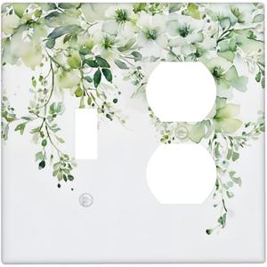 Light Switch Cover Plate Green Watercolor Floral Plant Eucalyptus Leaves 2 Gang Switch Plate Covers 1 Toggle Duplex Combo Wall Plates GFCI Switch Plates and Outlet Covers for Bathroom Bedroom