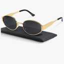livho Retro Polarized Sunglasses - UV400 Protection, Oval Shape, Metal Frames - Matching Soft Case Inlcuded