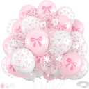 2 x Pink Bow Balloons,12 Inch Light Pink Clear White Bow Balloon for Girls Women Wedding Birthday Engagement Baby Shower Party Decorations, 30PC