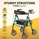 Walkers for Seniors with Seat W20A, 15 lbs Lightweight Rollator | Aluminum, 350 lbs Heavy-Duty, Smooth 8 Widened Wheels, Foldable, Dual Height Adjustment, Thickened Ergonomic Seat & Backrest