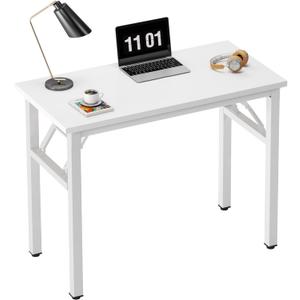 Need 31.5 Inch Folding Computer Desk for Small Spaces, White Study Foldable Writing Table for Home Office, Bedroom, Dorm Room & Student, No Assembly
