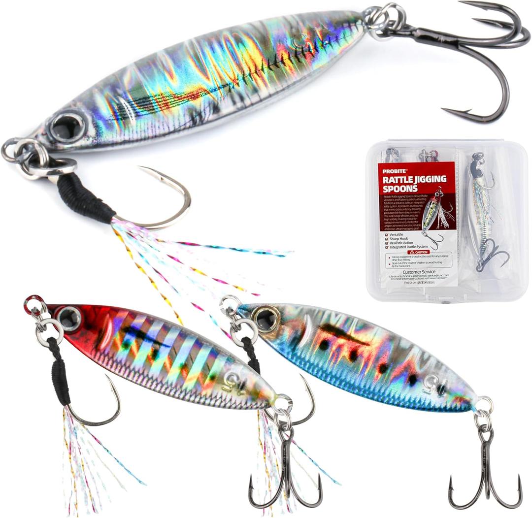 Tail Spinner Jigging Spoons  3PCS Hard Baits, 3 Unique Styles  Sinking Vibration Bait for Bass, Pike, Trout  Freshwater & Saltwater Fishing Lure Set (1/3 oz)