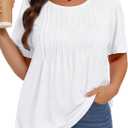 Plus Size Tops for Women Pleated Summer Top Trendy Short Sleeve Shirts Casual Basic Tee Crew Neck Blouses 2026