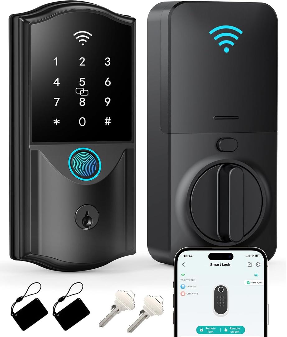 WiFi Smart Lock for Front Door Firstriver Keyless Entry Electronic Deadbolt with Biometric Fingerprint & Digital Keypad Built-in Wi-Fi App Control Auto Lock Compatible with Alexa & Google Assistant