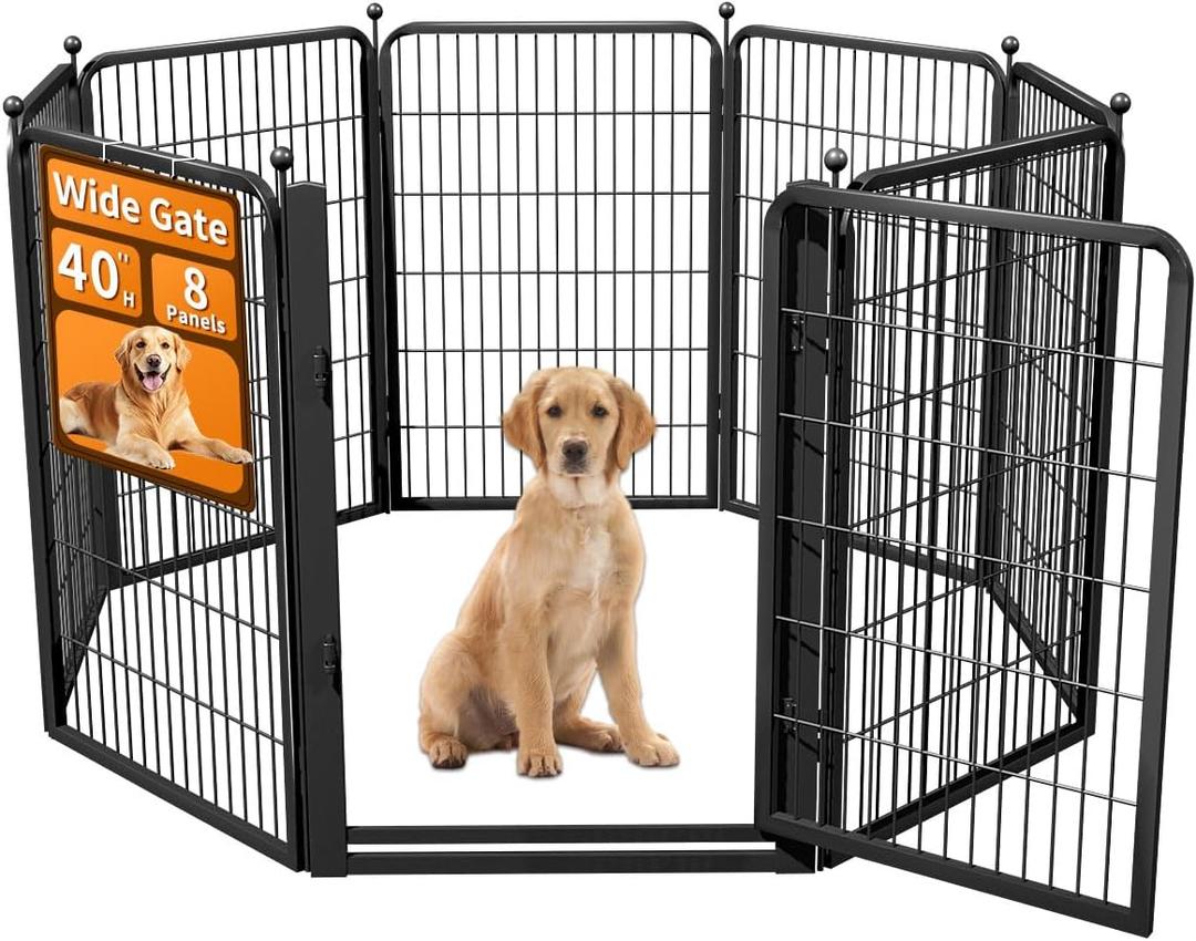 Dog Fence Outdoor Pens Outside,Portable Dog Play Pen 40" H 8 Panels Pet Playpen Exercise Pens for Puppys Small Medium Large Dogs RV Camping Yard Garden Indoor Wide Gate