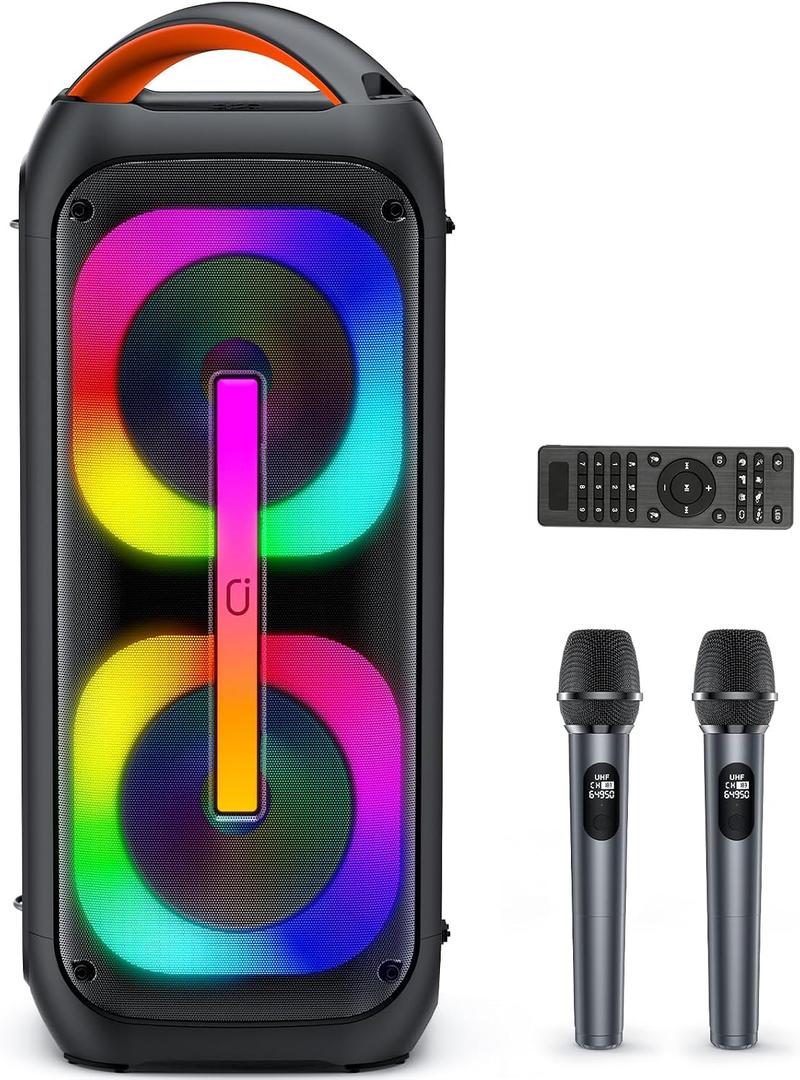 Karaoke Machine with 2 Wireless Microphones, Dual 60W 6.5"Subwoofer & 400W PeakBig Loud Bluetooth Party Speaker with Disco Lights, Portable PA System with TWS Stereo Sound & Deep Bass, Gift for All