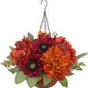 Hydrangea Fall Hanging Baskets Sunflowers Artificial Flowers Fall Hanging Decor Sunflowers Flowers Red Orange Fake Hydrangea Faux Plants Indoor Outdoor for Porch Garden Autumn Decorations for Home