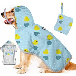 SlowTon Dog Raincoat, Adjustable Dog Rain Jacket Clear Hooded Double Layer, Waterproof Poncho with Reflective Strip Straps and Storage Pocket for Small Medium Large Dogs Puppies(DK XXL) (Duck Pattern)