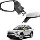 Dasbecan Left Driver Side Mirror Compatible with 2019-2024 Toyota Rav4 Side View Super White w/Power Heated Mirror Turn Signal Blind Spot Indicator Replaces# 879400R271 TO1320384 8Pins