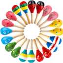 Hedume 20 Pack Mini Wooden Festival Maracas, Kids Baby Rattles Egg Shaker, Shaker Sand Hammer Toy Noisemaker for Party Favors, Musical Fun, Birthday Parties, Carnivals