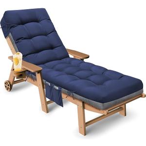 Tycdiose Outdoor Lounge Chair Cushion Set of 2, Waterproof Chaise Lounge Cushions Replacement for Outdoor Furniture 71 x 22 x 4.7 Inches Non-Slip Patio Pool Lounge Chair Cushions with Ties (Blue)