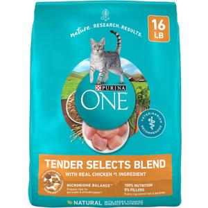 Purina ONE Natural Dry Cat Food, Tender Selects Blend With Real Chicken - 16 Lb. Bag (BB: August 2027)