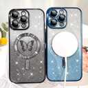 Fiyart Designed for iPhone 11 Pro Max Case,Compatible with MagSafe Butterflies Plating Camera Protection Phone Cover, Magnetic Glitter for Women Girls Shockproof Bumper 6.7"-Black